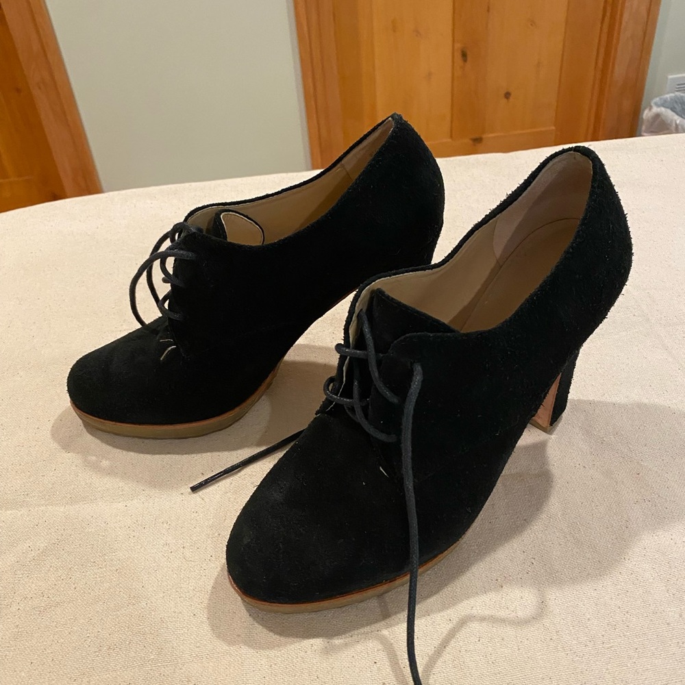 Talbots black suede platform booty.